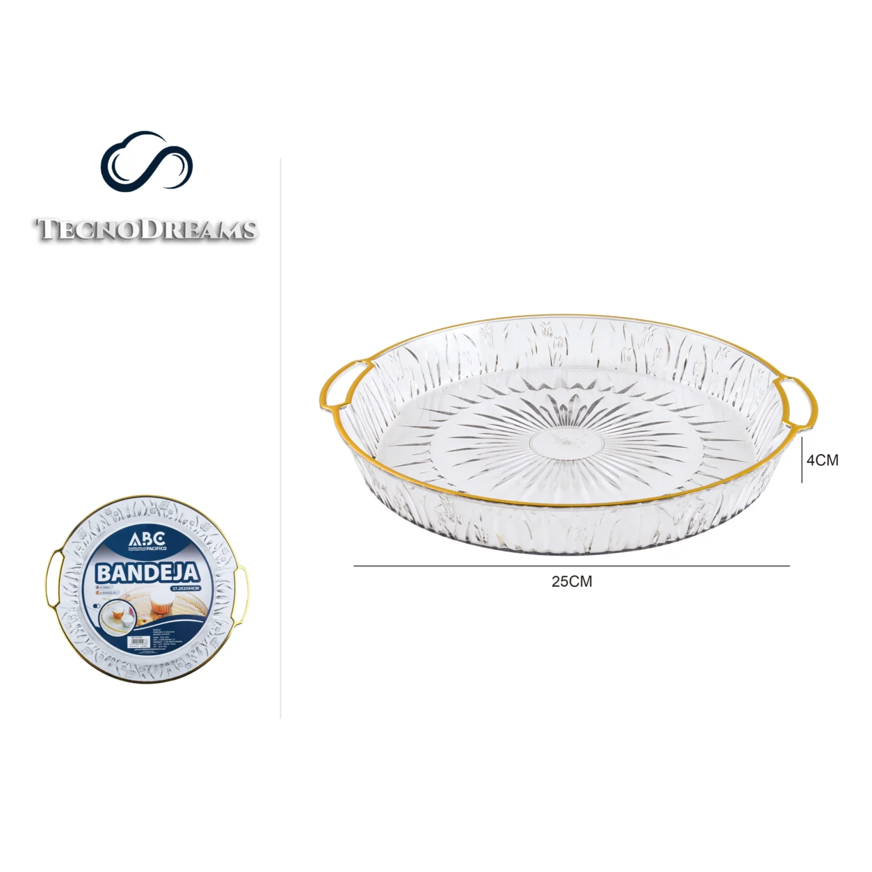 Bandeja TD Redonda Decorada Borda Dourada 27,2×25×4CM (425487)