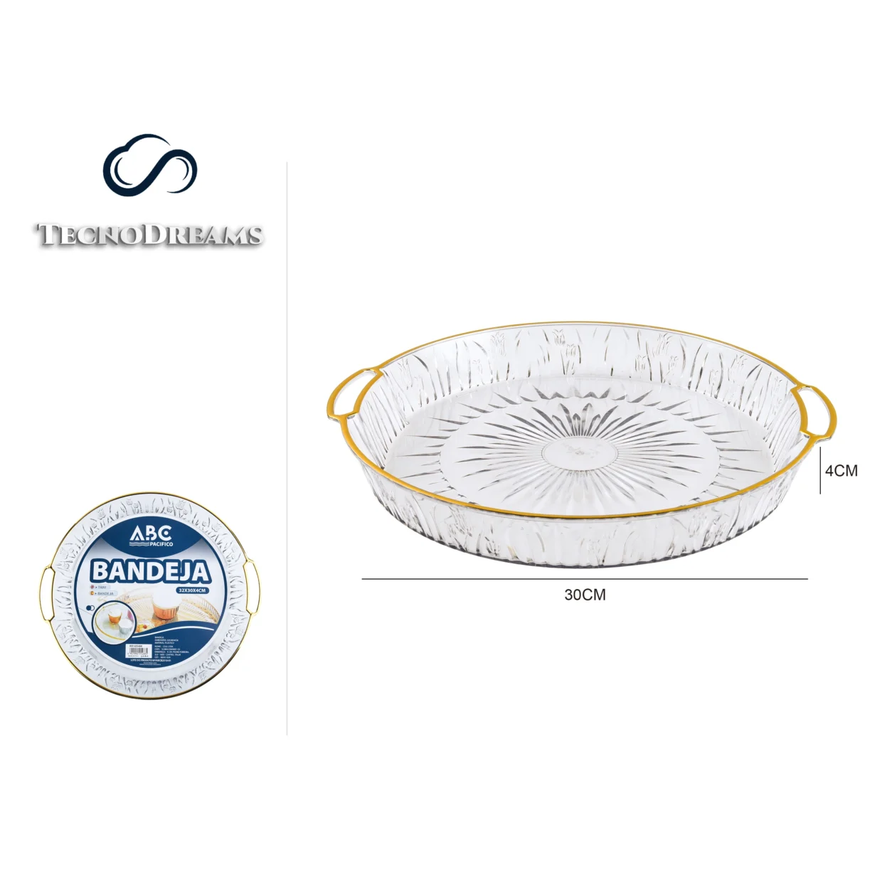 Bandeja TD Redonda Decorada Borda Dourada 32×30×4CM (425488)