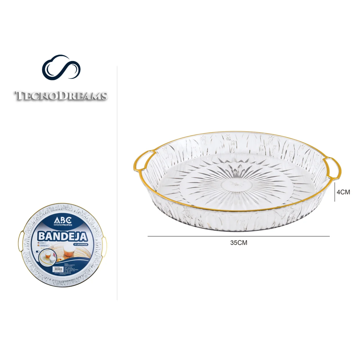 Bandeja TD Redonda Decorada Borda Dourada 37,2×35×4CM (425489)