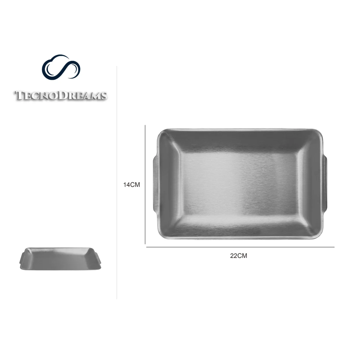 Bandeja TD Inox Retangular Prateada Pequena 22×14CM (610366)