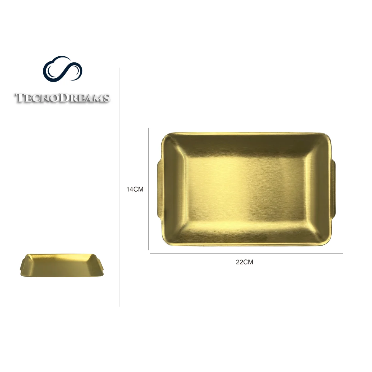 Bandeja TD Inox Retangular Dourada Pequena 22×14CM (610367)