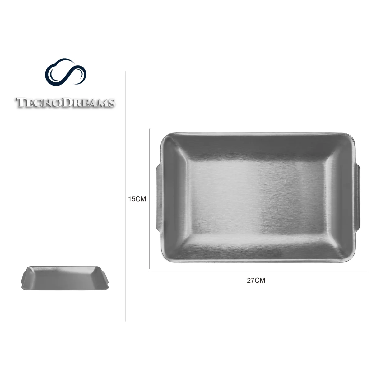 Bandeja TD Inox Retangular Prateada 27×15CM (610368)