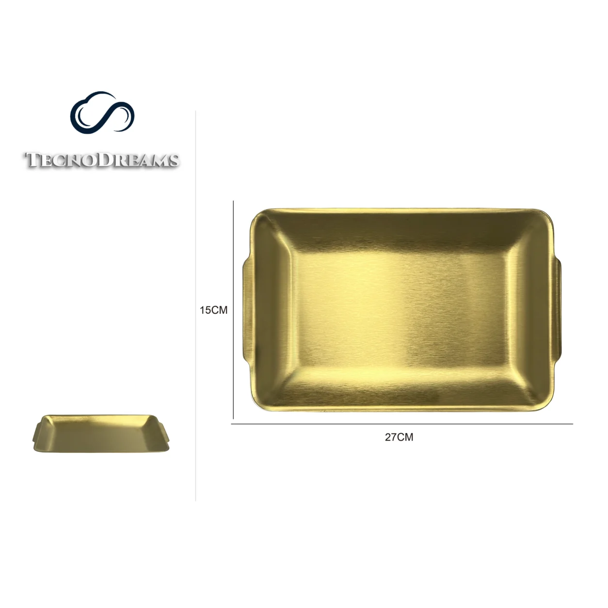 Bandeja TD Inox Retangular Dourada 27×15CM (610369)