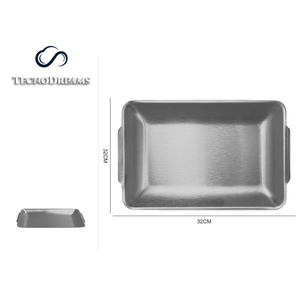 Bandeja TD Inox Retangular Prateada 32CM (610370)