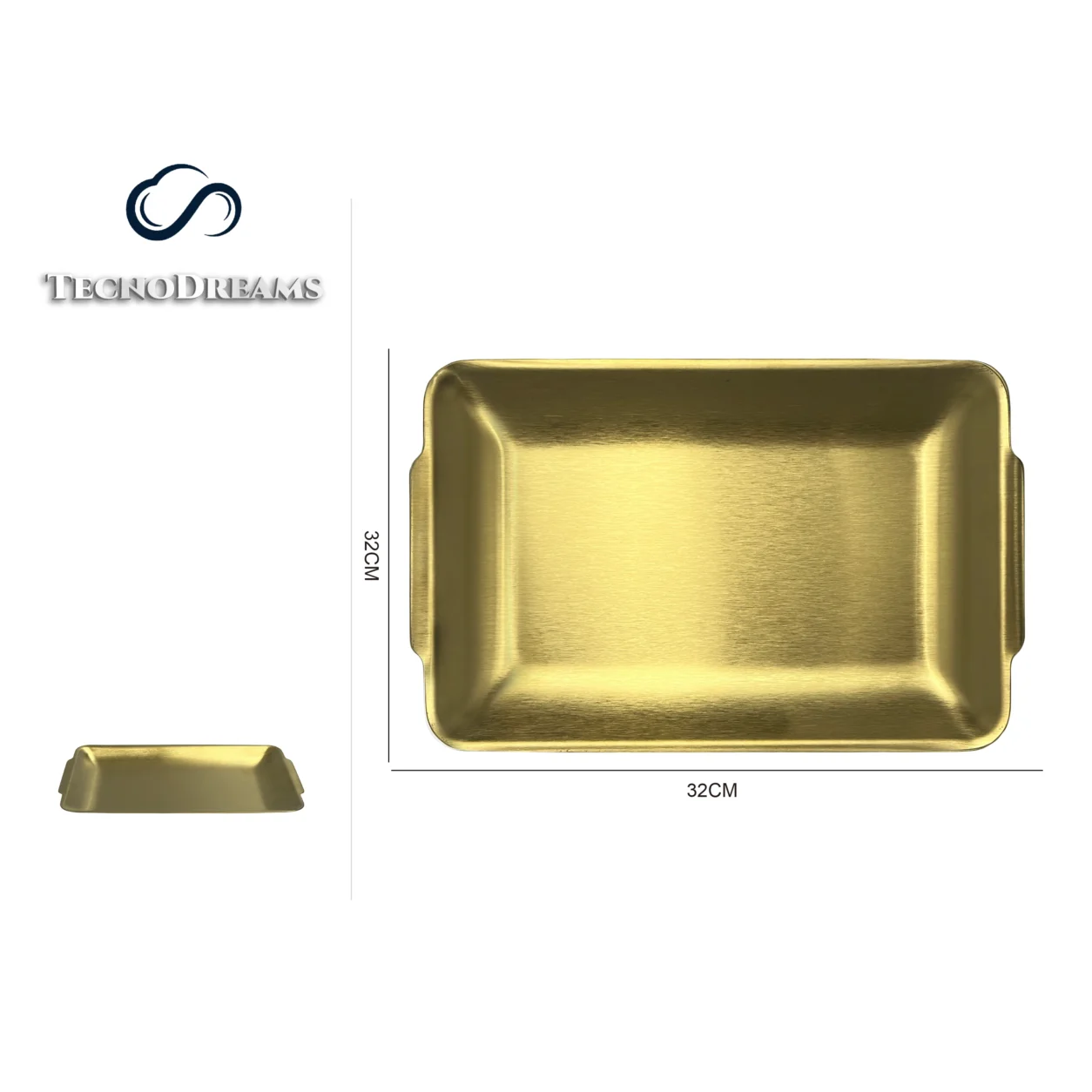 Bandeja TD Inox Retangular Dourada 32CM (610371)
