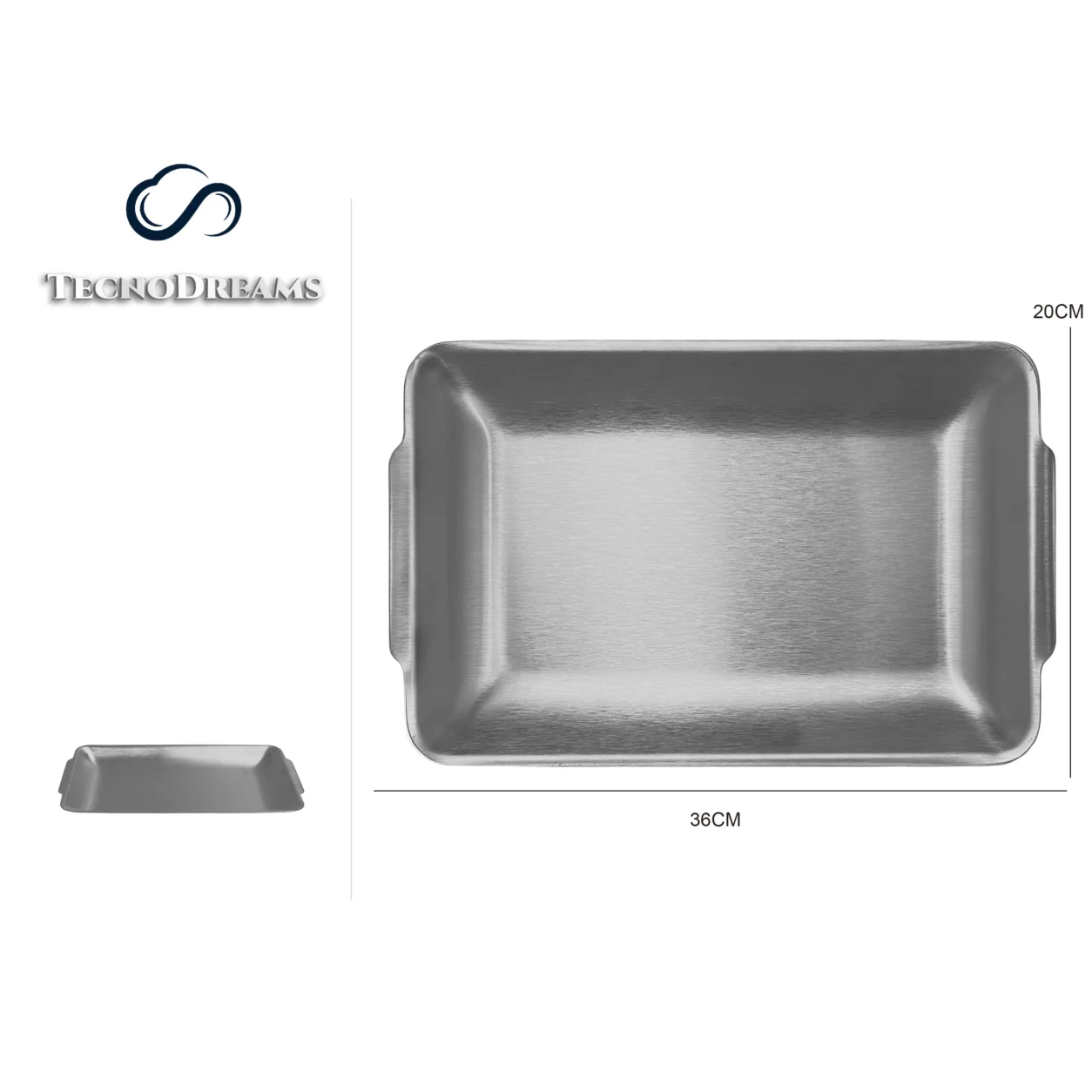 Bandeja TD Inox Retangular Prateada 36×20CM (610372)