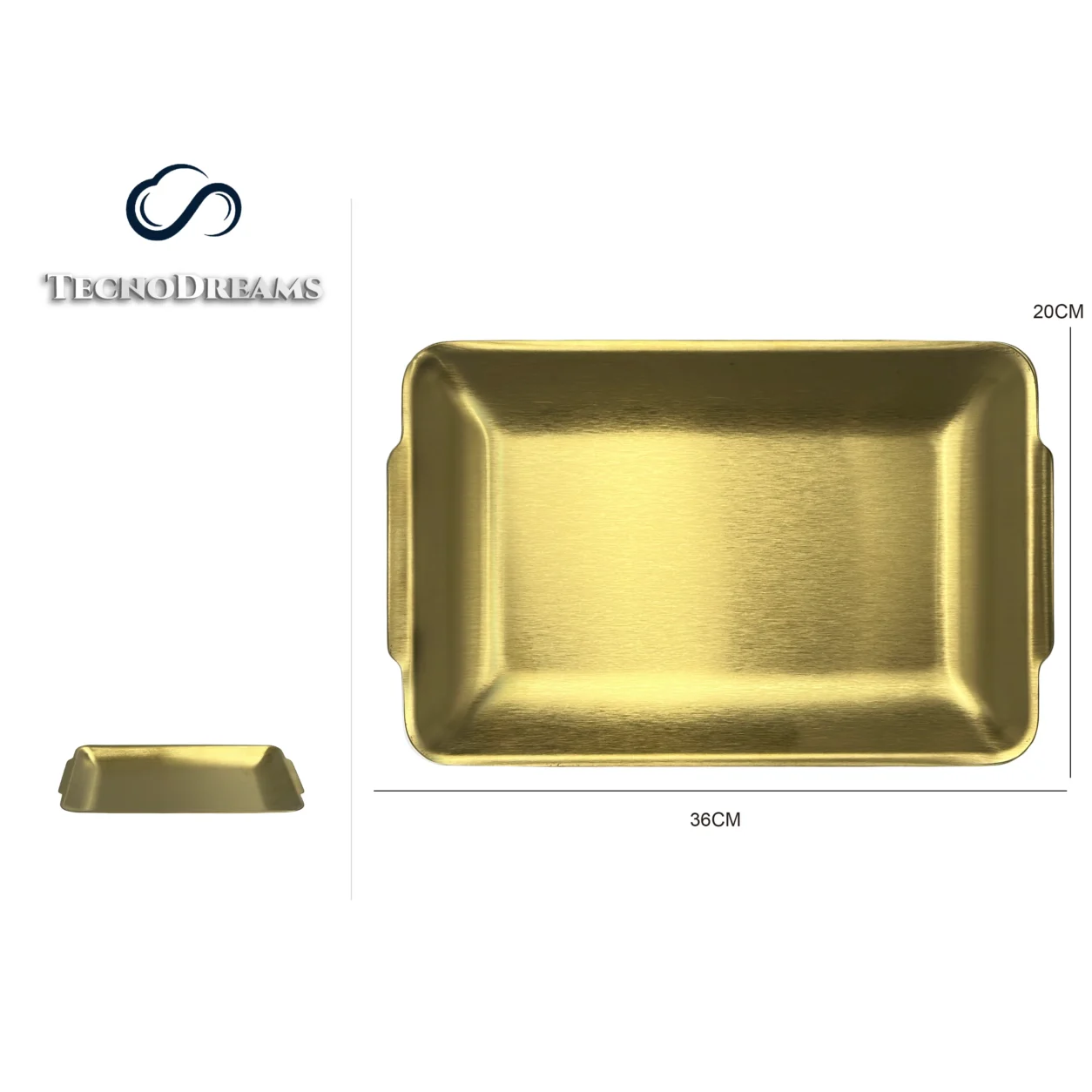 Bandeja TD Inox Retangular Dourada 36×20CM (610373)