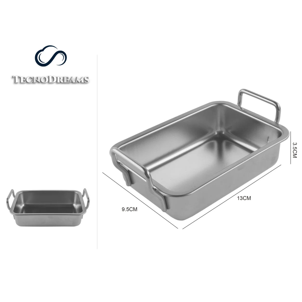 Bandeja TD Inox Retangular Prateada com Alças 13×9,5×3,5CM (610388)