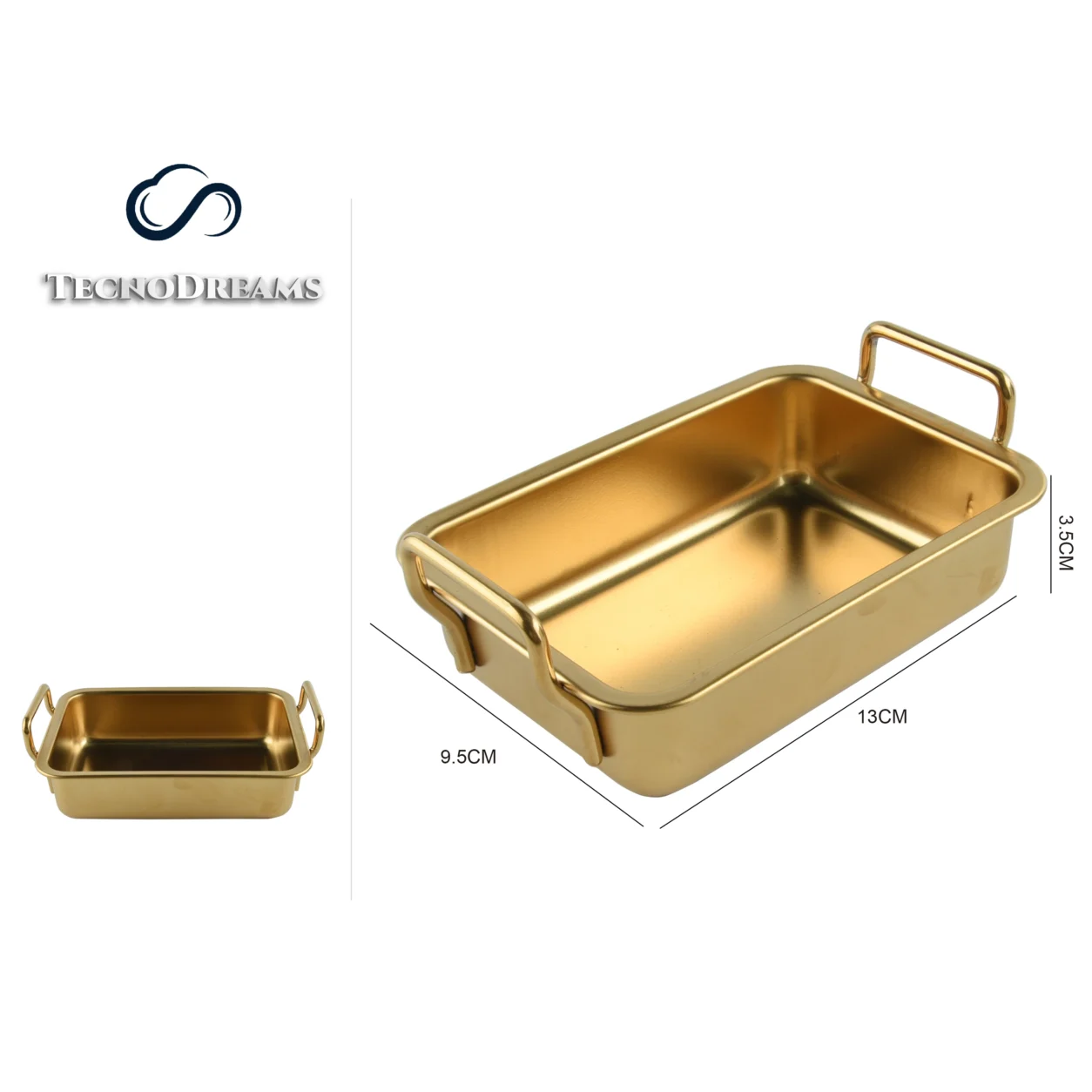 Bandeja TD Inox Retangular Dourada com Alças 13×9,5×3,5CM (610389)