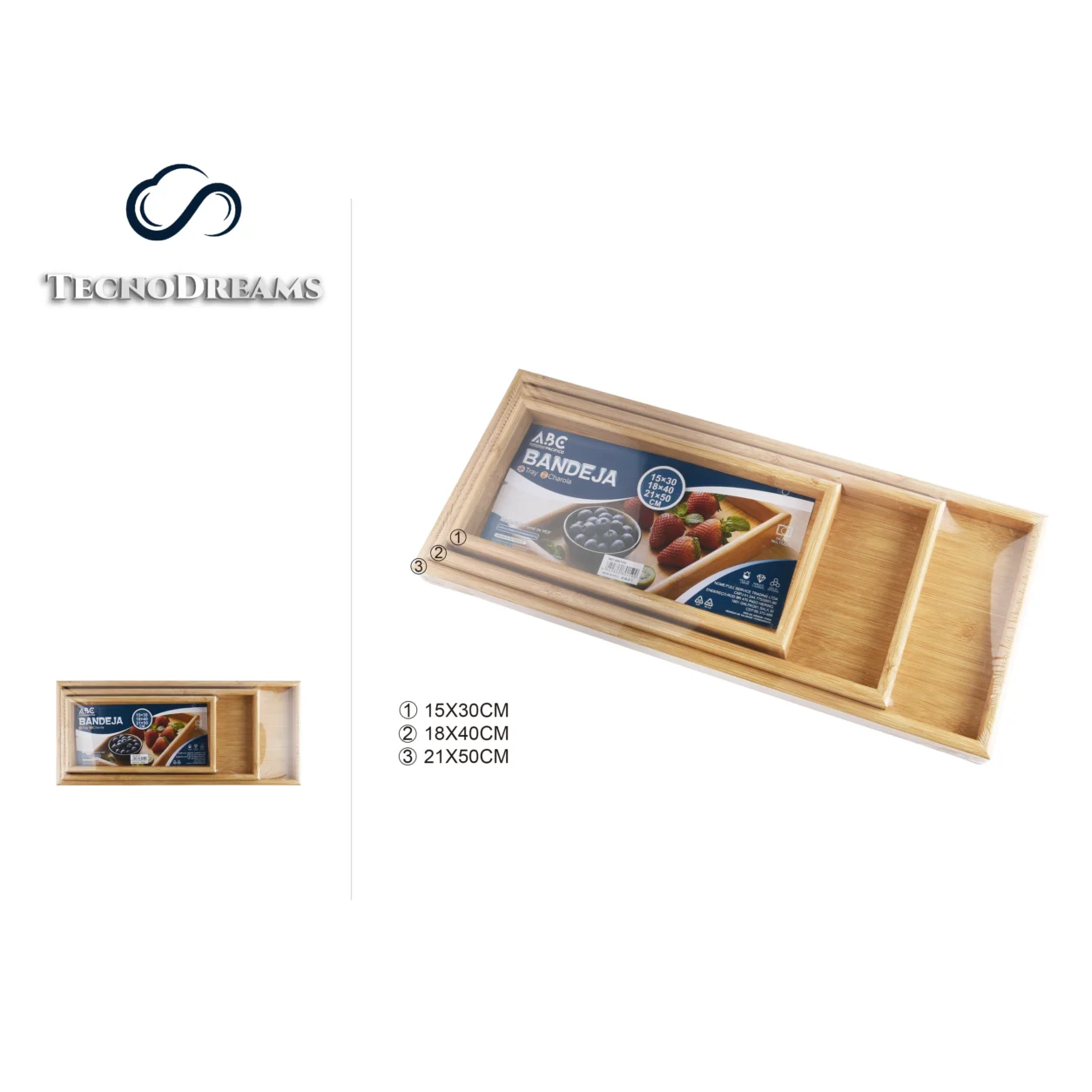 Conjunto_de_Bandejas TD Retangulares Estampa Bambu 3 Peças 15×30 18×40 21×50CM (680159)