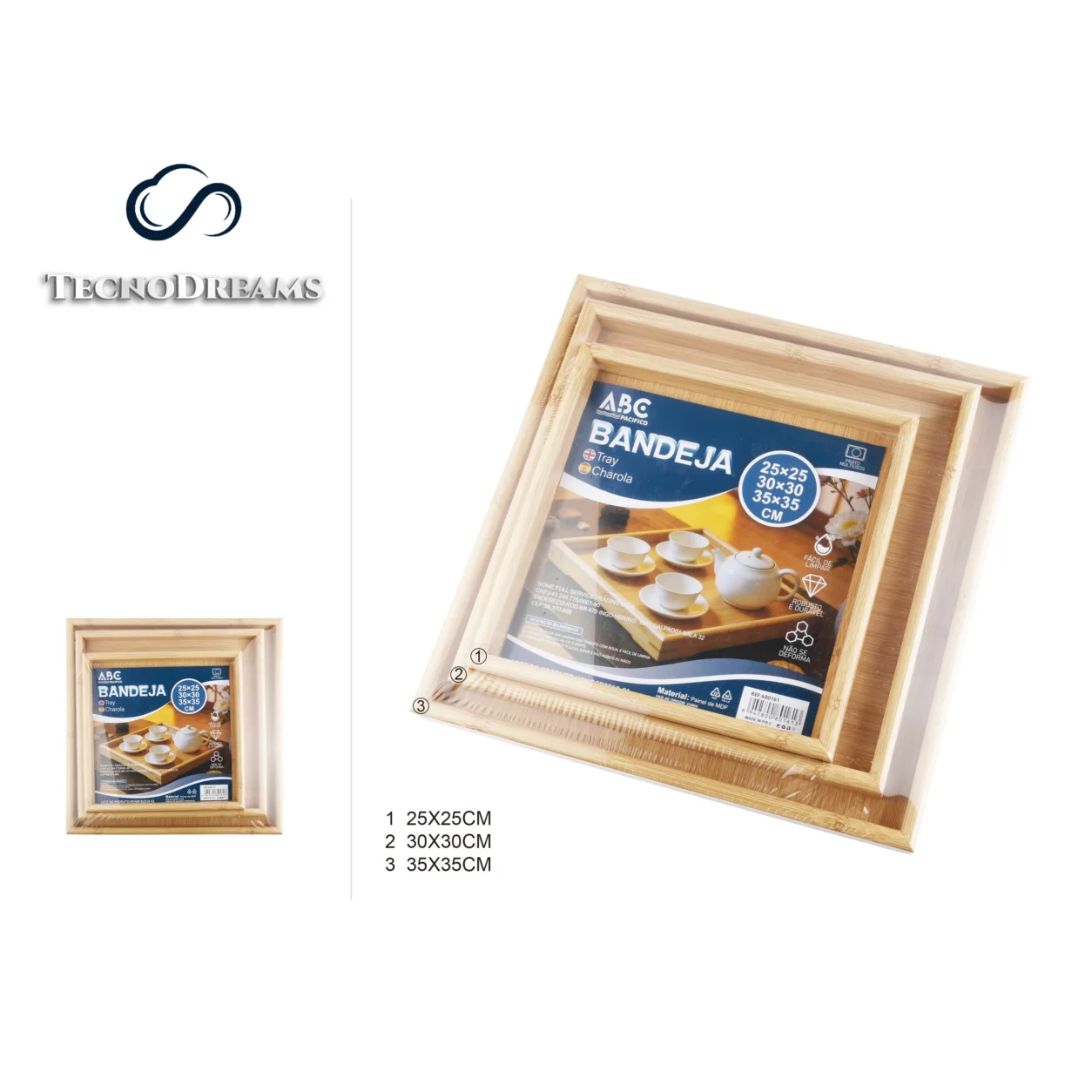 Conjunto_de_Bandejas TD Quadradas Estampa Bambu 3 Peças 25×25 30×30 35×35CM (680161)