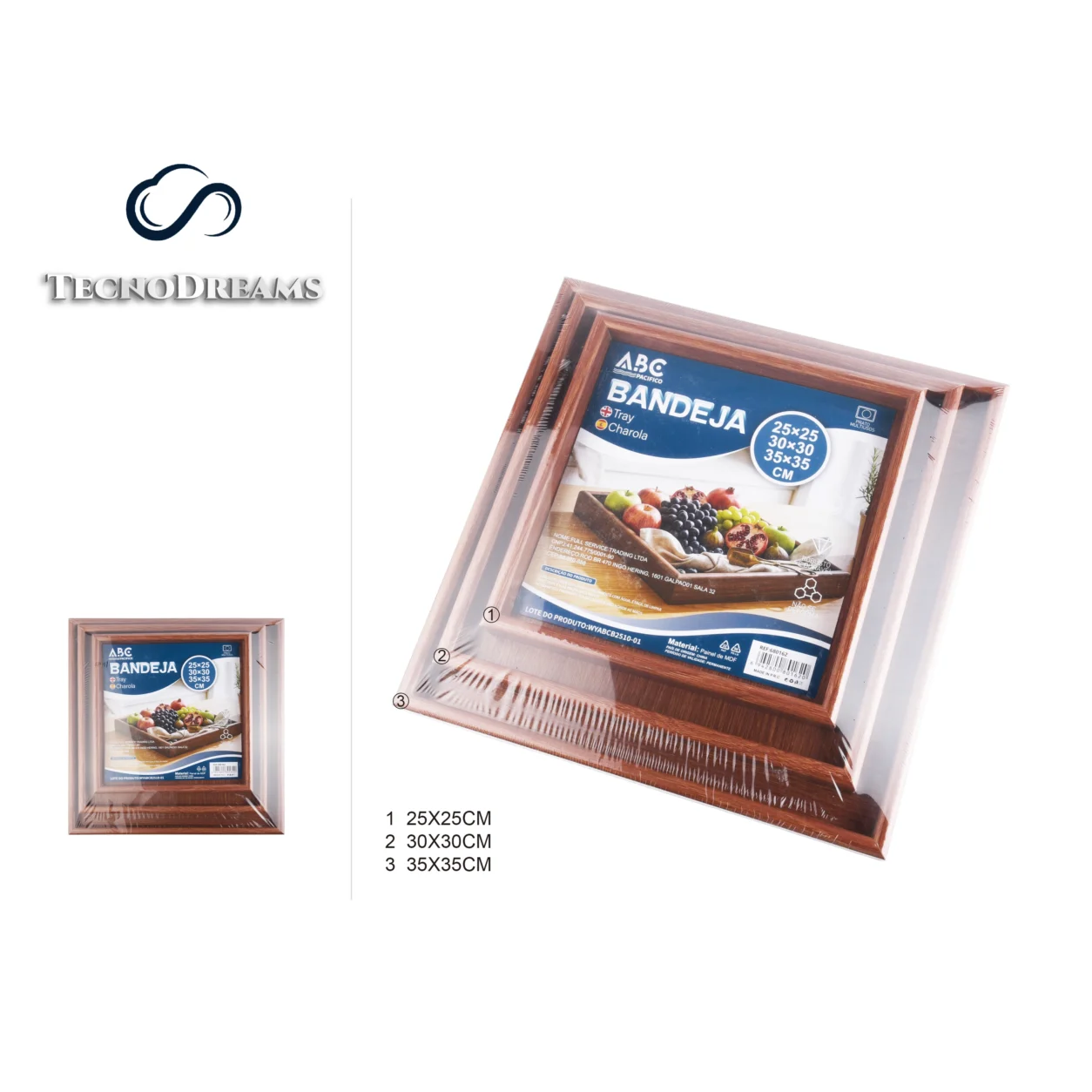 Conjunto_de_Bandejas TD Quadradas Estampa Madeira 3 Peças 25×25 30×30 35×35CM (680162)